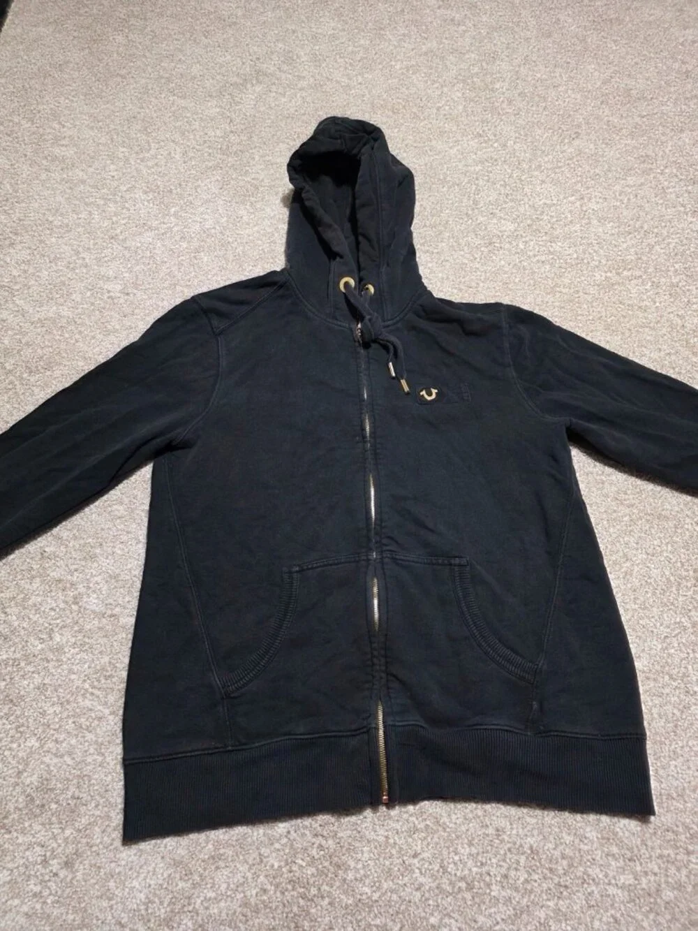 Men’s True Religion Y2K Full Zip Black Streetwear Hoodie Size Medium
